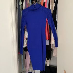 Blue turtle neck long sleeve midi dress